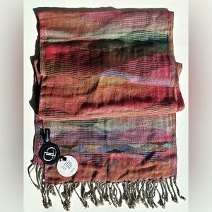 NWT Indian Cotton Wool blend Dupatta Multicolor Textured Scarf Fringe, 68”x13”
